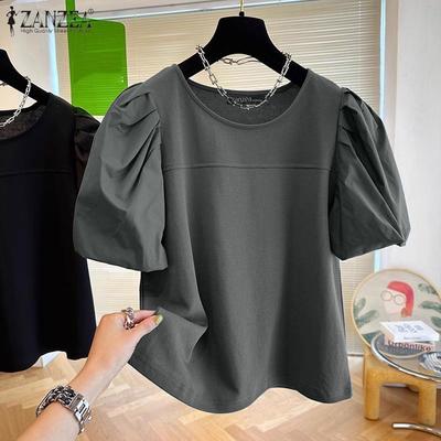 Damen Freizeit O-Ausschnitt Puff Kurzarm Patchwork Bluse