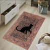 Vintage Anatolian Pattern Washable Rug with Black Cat Silhouette Recycled Cotton Carpet Non Slip Stain Resistant Area Rug