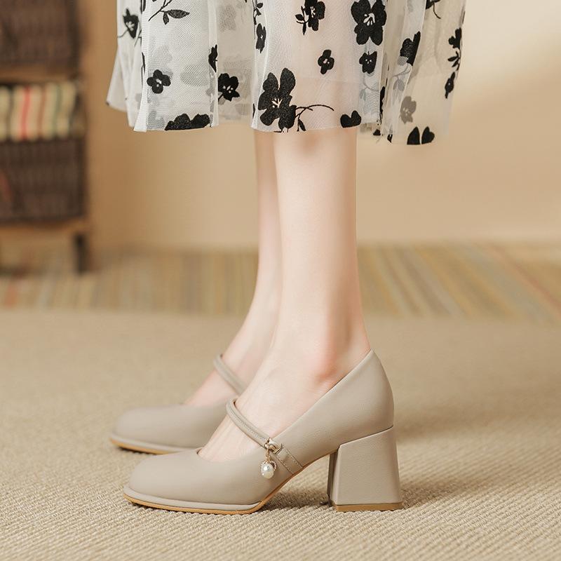 Cheongsam Shoes Mary Jane Single Shoes Female New Fairy Thick Heel High Heels Soft Leather, Gentle Bridesmaid Shoes