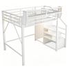 Loft Bed 140x200 with LED Light Strip, Safety Ladder and Flexible Storage Metal Bed Adult Bed Children's Bunk Bed White