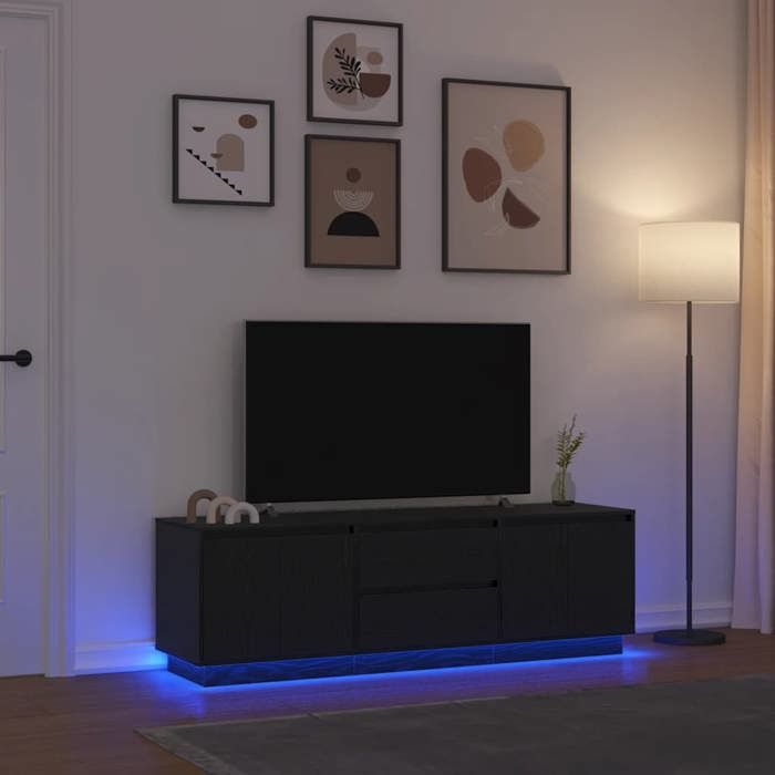 VidaXL Meuble TV avec lumières LED chêne noir 160,5x41x50 cm, support TV, meuble télé, meuble multimédia, banc TV, meuble 3328427