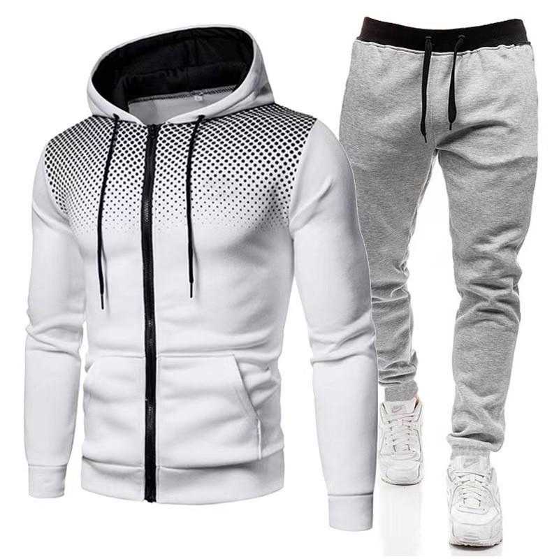 Polka Dot Men's Sportswear Set with Zip Hoodie and Sweatpants