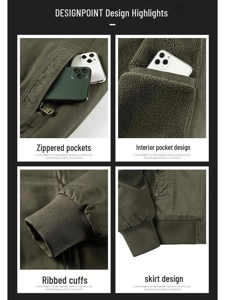 Men's Winter Plus Velvet Pilot Jacket Coat - Thickened Large Size Workwear Lapel Cotton Jacket