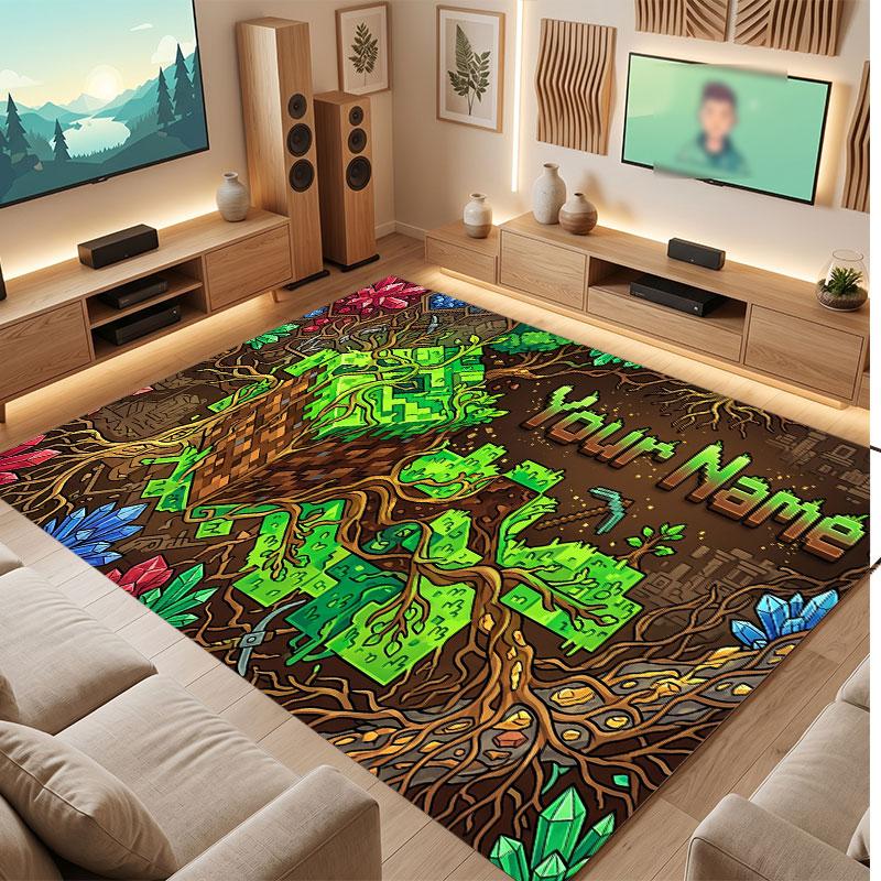 Mountain Landscape Theme Crystal Velvet Floor Rug Personalized Custom Name Text Warm Carpet Home Decoration