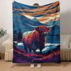 1 Stück leichte Flanelldecke mit Hochlandrind-Print, bequeme und warme Decke, für Camping, Sofa, Bett, Couch, Büro, für alle Jahreszeiten