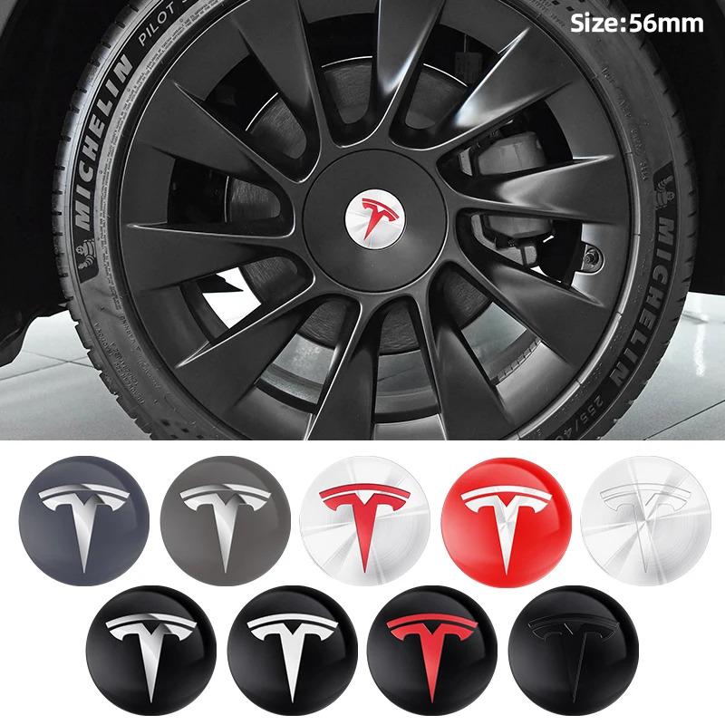4pcs 56mm Car Emblem Wheel Hub Center Cap Stickers For Tesla Model S Model3 Model Y X Tire Center Cover Badge Decal Accessories