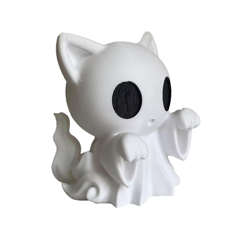 Halloween Cat Ghost Statue-3D Printed Cute Ghost Cat Desktop Decoration Halloween Home Resin Ghost Statue Decorations