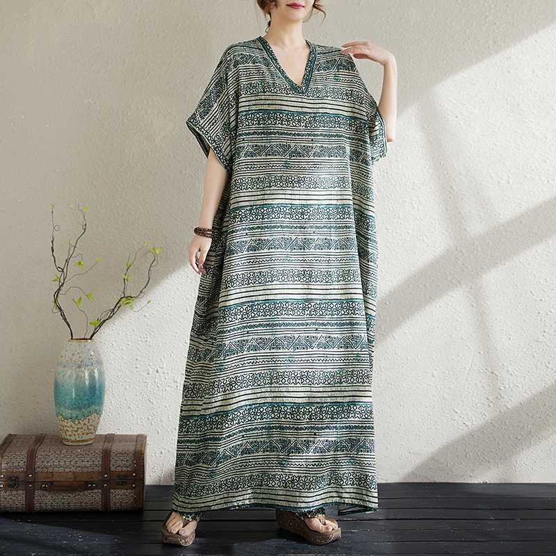 Summer Cotton and Linen Printed Loose and Simple Long Skirt, Women's Skirt Thin