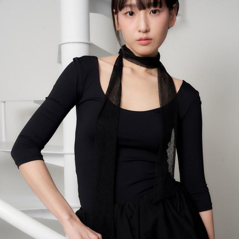 Geegee Dot Mesh Long Scarf - Black