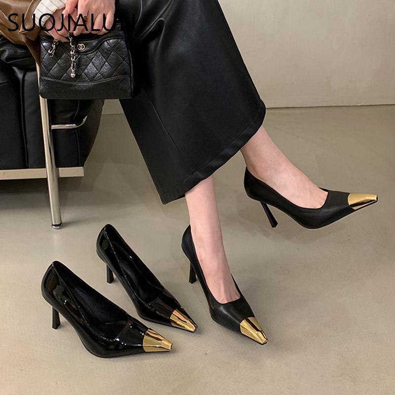 Fashion SUOJIALUN 2025 Spring New Brand Women Pumps Shoes Fashion Ladies Elegant Outdoor Dress Single Shoes Thin High Heel Party Pumps