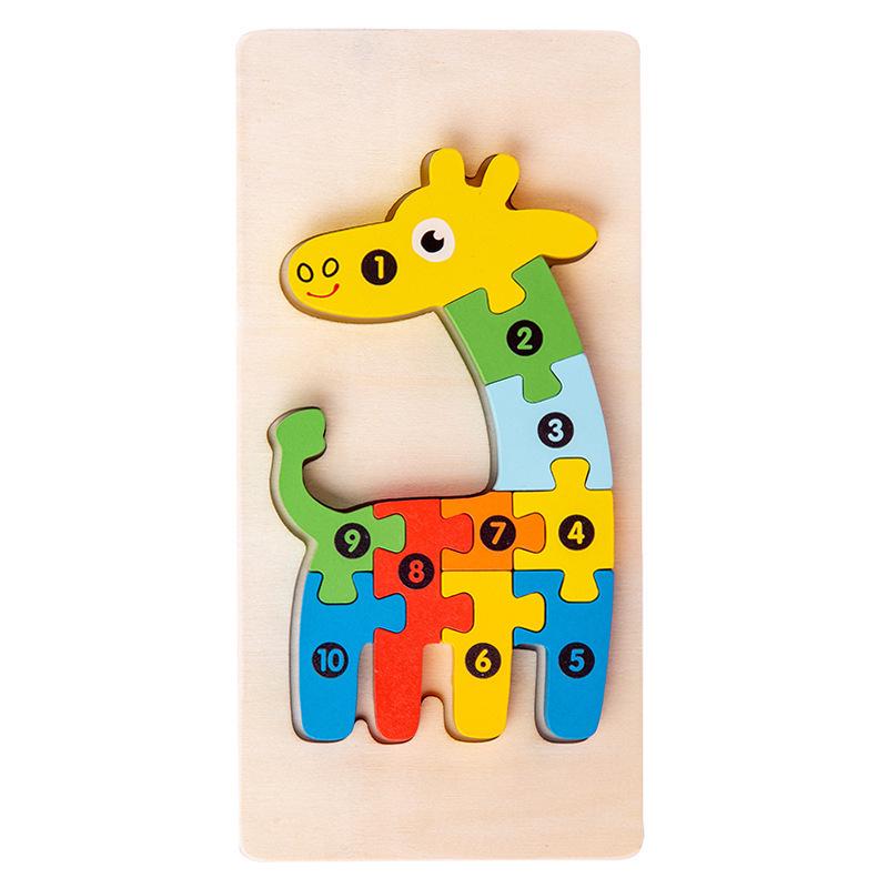 3D Wooden Buckle Puzzle: Educational Toy for Early Learning - Numbers, Transportation, and Animal Blocks