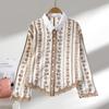 Fashion Elegant Long Sleeved Embroidered Lace Shirt New Lapel Loose and Thin Single-breasted Casual Blouse Female Simple Women's Irregular Top 3504