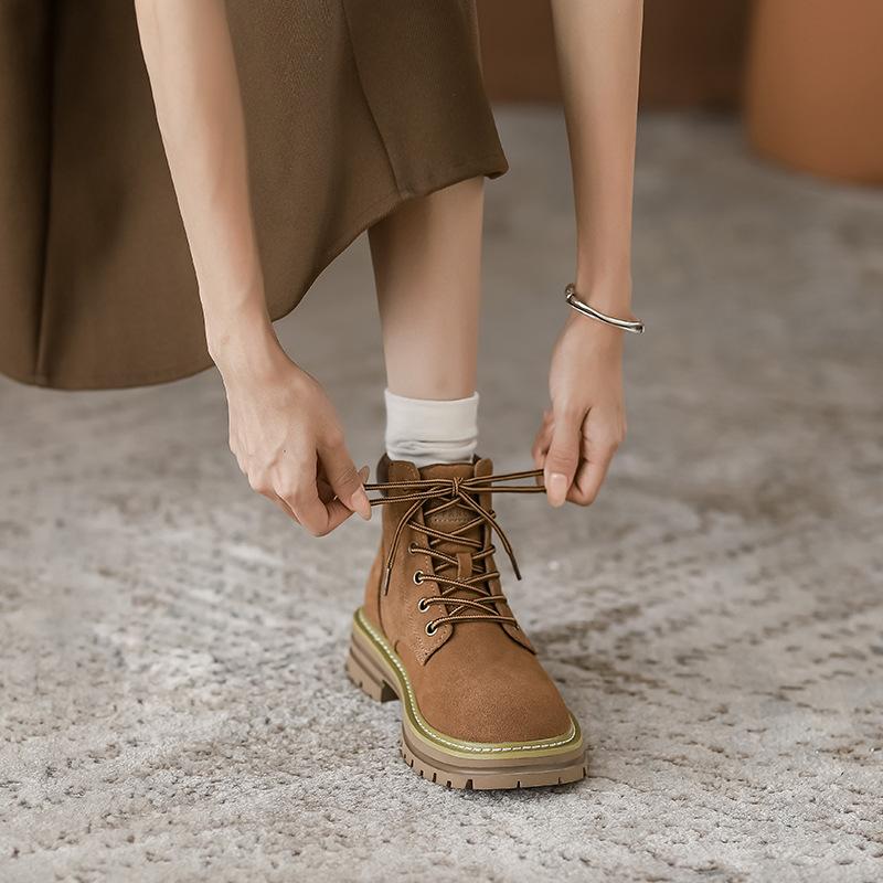 European station Martin boots women's autumn new soft leather soft sole retro women's short boots cow suede matte boots