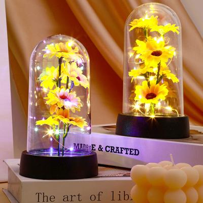 Lumină de noapte floarea-soarelui Floarea veșnică Capac din sticlă Abajur pentru lampă Trandafir veșnic Lumină LED Folie Floare Decor creativ pentru birou