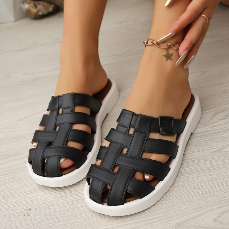 Fashion new Summer women's outdoor slippers Flat bottomed Baotou Muller Weaving design