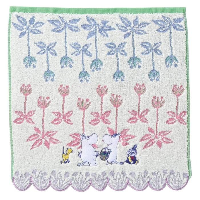 Marushin Hand Towel MOOMIN Blooming Maze Applique Embroidery Zero-Twist Yarn 34x36cm