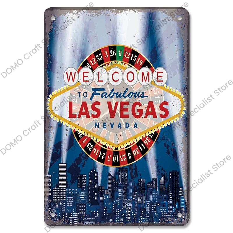 Vítejte v Las Vegas Plaque Plechové cedule Vintage Nevada Casino Kovový plakát Nástěnná dekorace pro Bar Club Man Cave