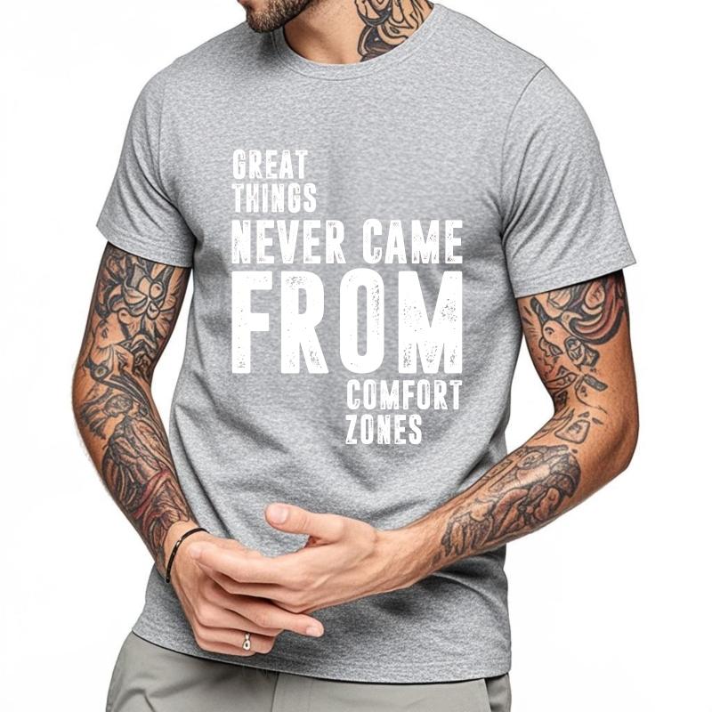 Marke Sommer Für Unisex T-Shirt Große Dinge Entstanden Nie Aus Komfortzonen Kurzarm Bequem Rundhals Oberteile Baumwolle T-Shirt