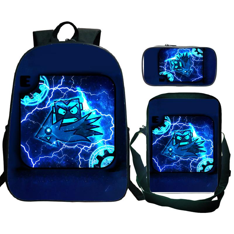 Angry Geometry Dash Backpack 3pcs School Bag Waterproof Student Girls Boys Children Mochila with Pen Bag