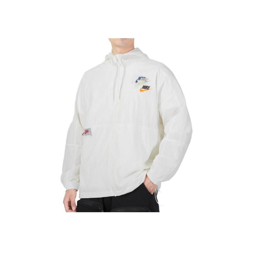 Nike Herren Sportbekleidung Logo Grafik Kapuzenjacke Gewebt Weiß DV3313-133