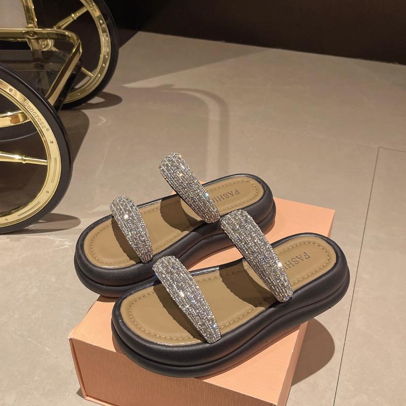 2025 Summer New Women's Slippers Rhinestone Leisure Slippers Non Slip Platform Slippers for Women Casual Beach Sandalias