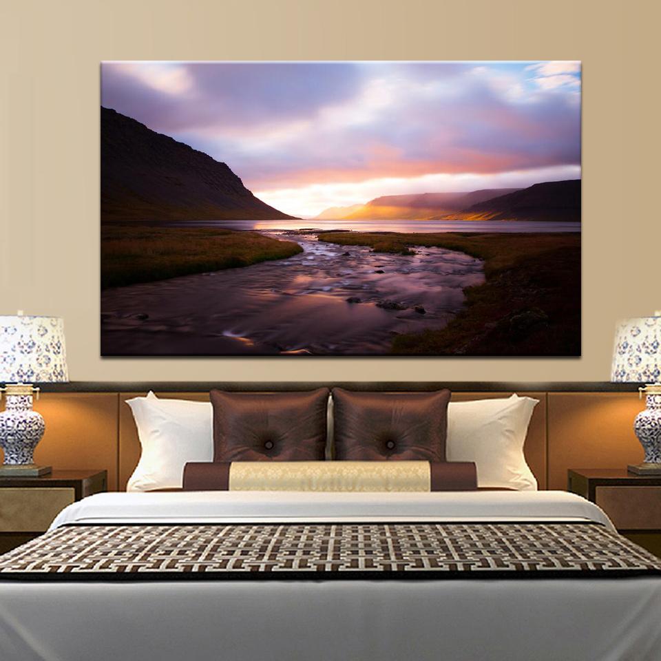 Canvas Prints Wall Decor, Modern Landscape Canvas Painting Digital Painted Posters Wall Art Picture for Living Room