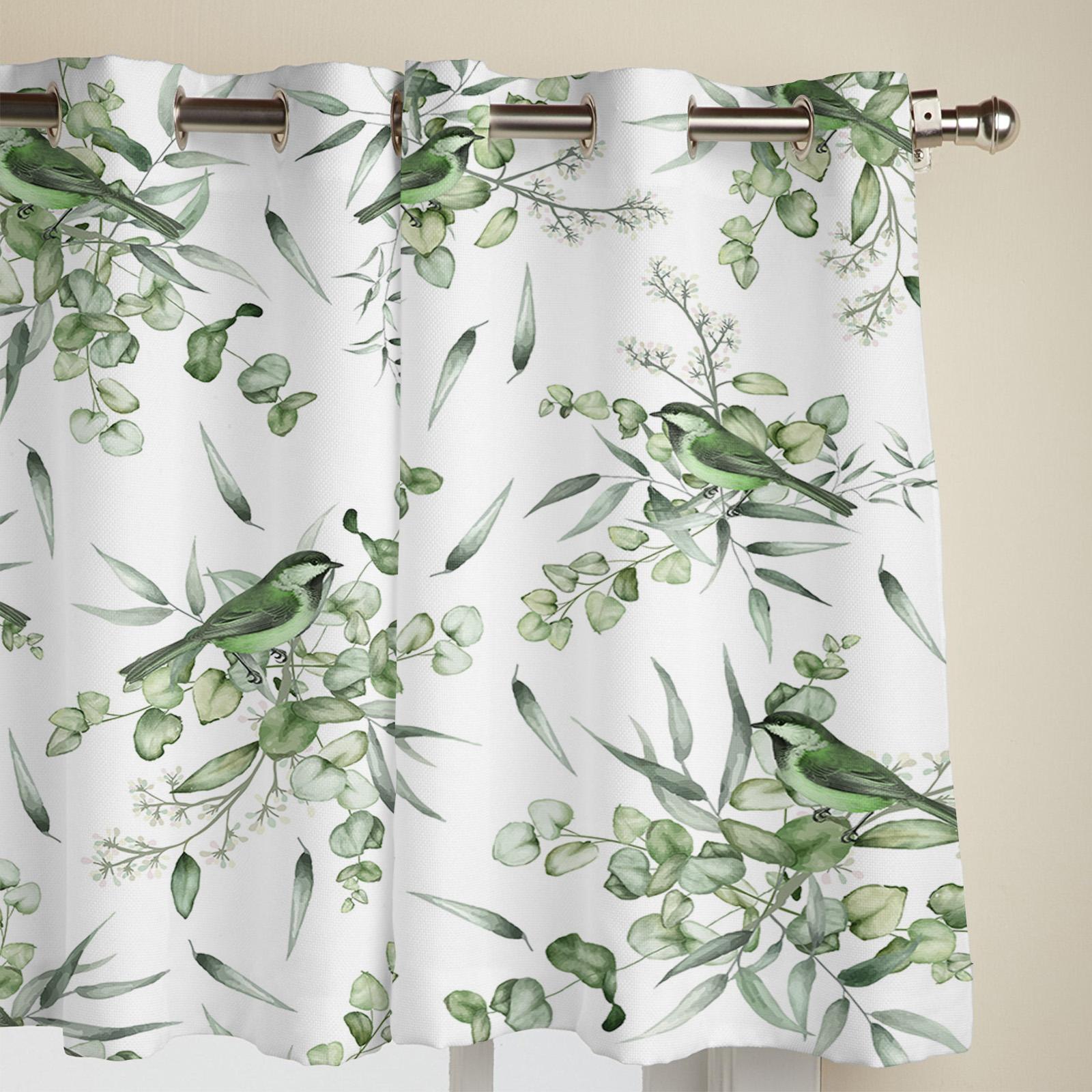 Летние зеленые листья птица акварельные оконные шторы для гостиной — фото 3