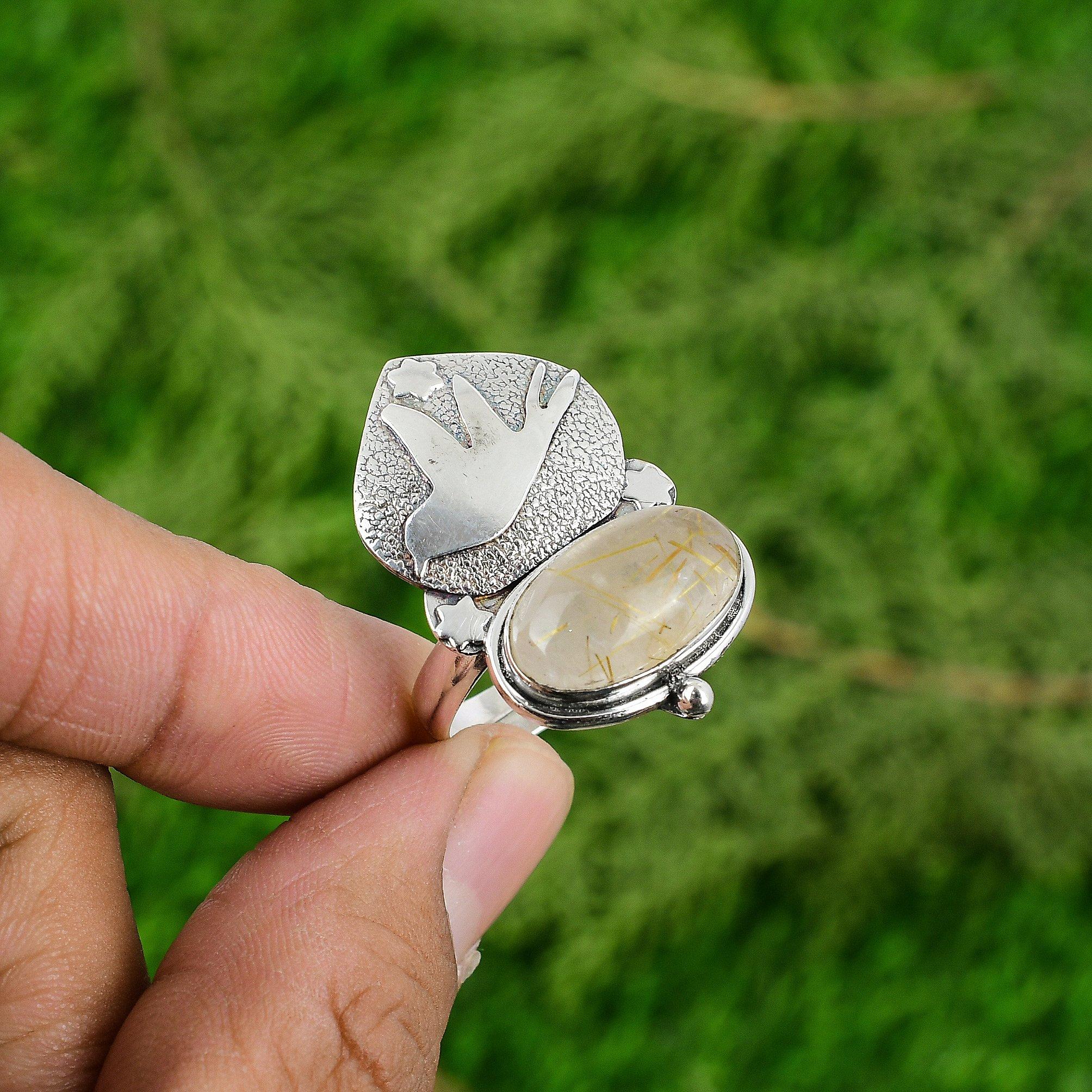 

Womens day Sale Natural Golden Rutile 925 Silver New Statement Bird Ring Jewelry Adjustable