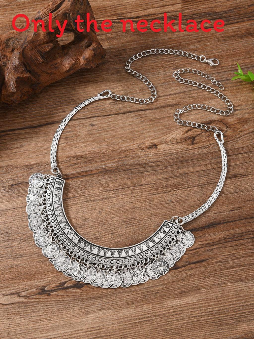 

Vintage Coin Pendant Necklace For Women With Geometric Design And Retro Metal Finish