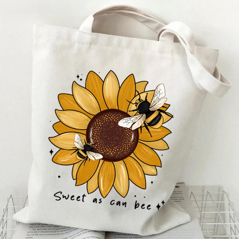 Borsa a Tote in Tela Girasole e Ape Versatile Borsa a Spalla da Sottobraccio per Lavoro Scuola Pendolarismo