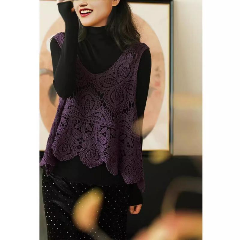 Z2005 Spring and Autumn Series Temperament Lace Embroidery, Vest Wear Foreign Style Loose and Thin Stacked Cotton Thread Vest