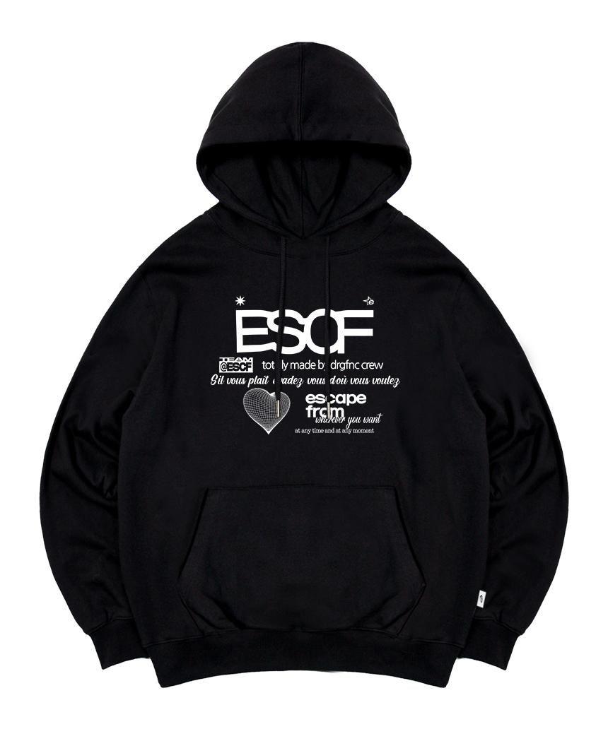 Escape From White Heart Crew Collection Print Hoodie Black M/3-Ply Terry (Basic)