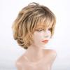 European and American Style Women’s Short Curly Wig with Side-Bangs Fluffy Gradient Blonde Hairpiece for Mature Women