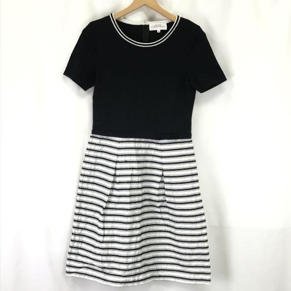 

HANAE MORI / ALMA EN ROSE Mixed Material Knee-Length Flare Dress Women’s M Black White Japan