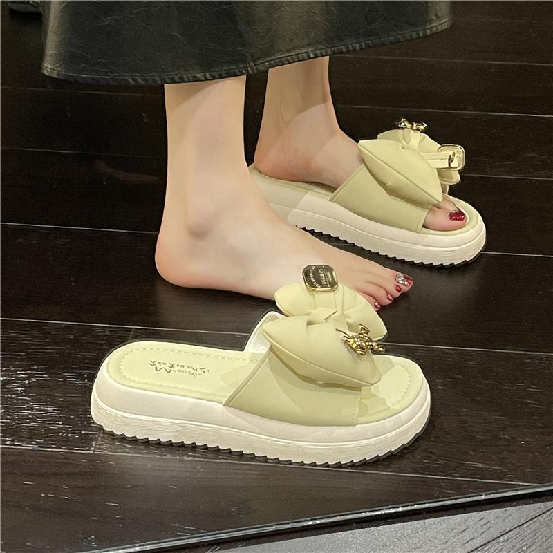 New Slippers In Summer, Women's Fashion Outer Wear, Thick-soled Bows, Soft-soled Comfortable One-word Slippers
