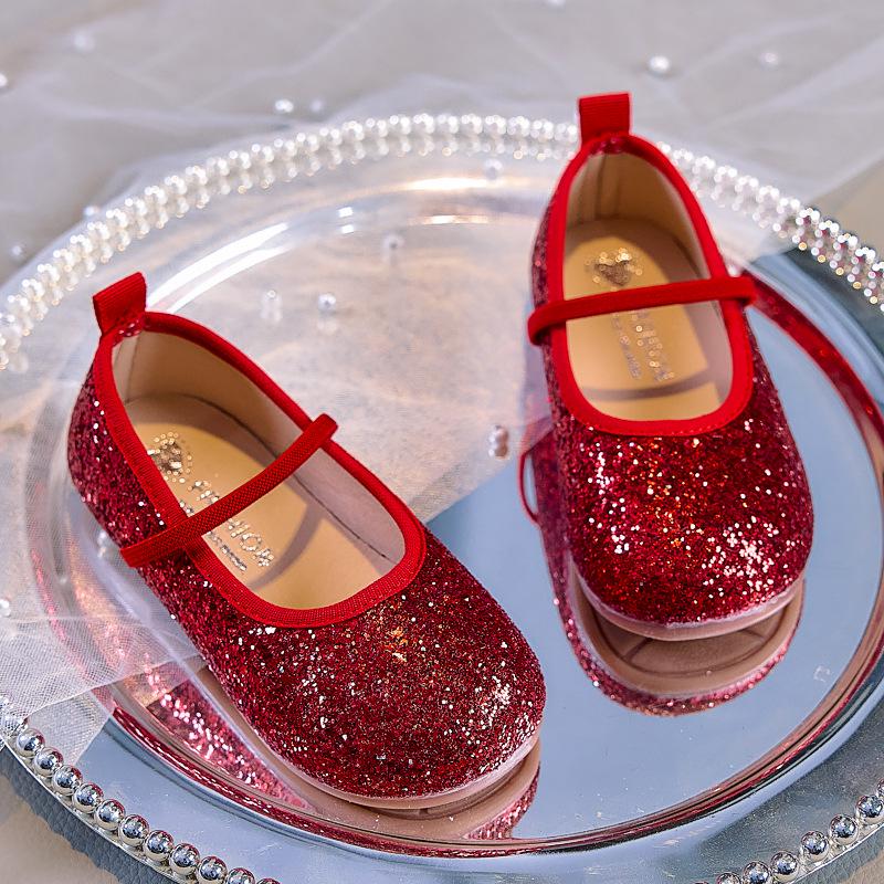 Girls' Crystal Princess Ballet Flats: Shiny Sequin Soft-Sole Closed-Toe Shoes for Spring/Autumn 2025