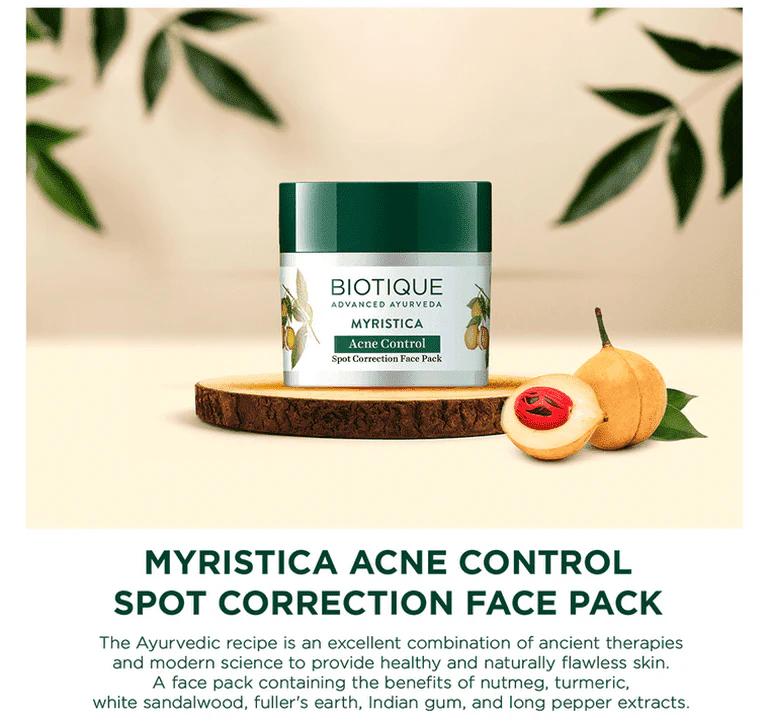 Biotique Myristica Anti Acne Face Pack For Oily Skin – Spot Correcting Treatment For Breakouts, 20g
