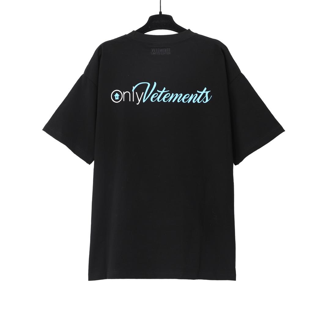 T-shirt in cotone puro a doppia filatura, lavata e invecchiata, con stampa di lettere Vetements, versione alta transfrontaliera, per uomo e donna