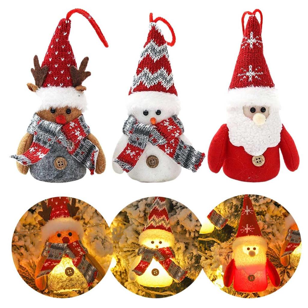 Iikuru Christmas Tree Ornament Santa LED Decorations Set, Claus, Snowman, Reindeer, Felt, (ya170)