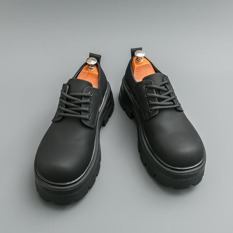 Thick soled men's shoes Casual lace up design style Office or leisure party Black outdoor shoes plus size Youth shoes lace-up
