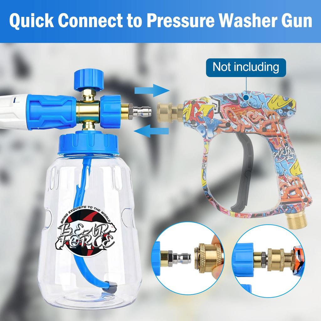 BEAR FORCE Foam Cannon Foam Generator, Heavy Duty Car Foam Blaster Wide Neck Adjustable Snow Foam Lance and Thick Foam for Pressure Washer