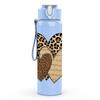1PC Leopard Texture Twin Hearts 750ml Color Plastic Sports Water Bottle Leakproof Flip Straw Lid For Sports Office Home Use