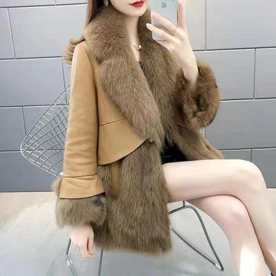 New Splicing Imitation Fur Jacket Medium and Long Winter Fashion Cotton-padded Clothes Cotton-padded Clothes Imitation Fox Fur Women's Clothing