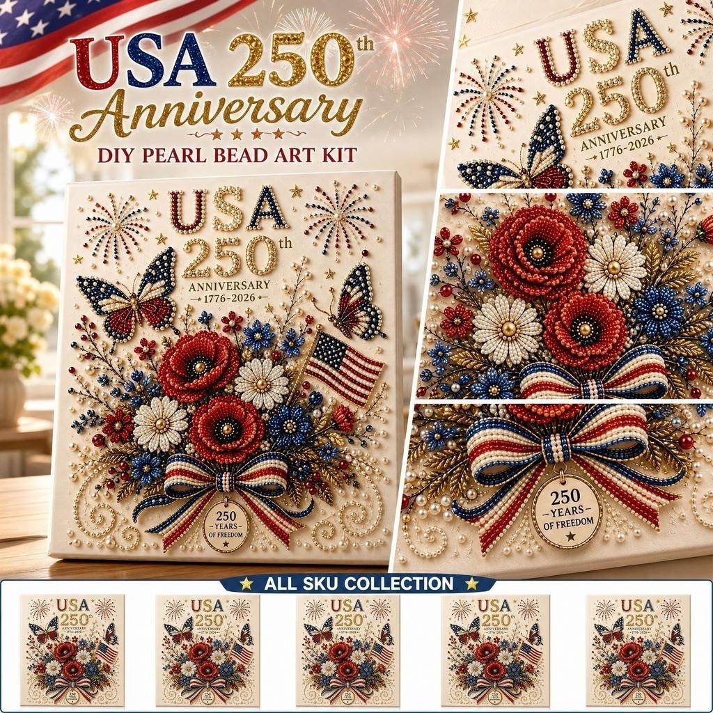USA 250th Anniversary Beaded Flower Craft DIY Kit with Patriotic Design for Home Decoration and Crafting Projects 1776-2026 Commemorative Art