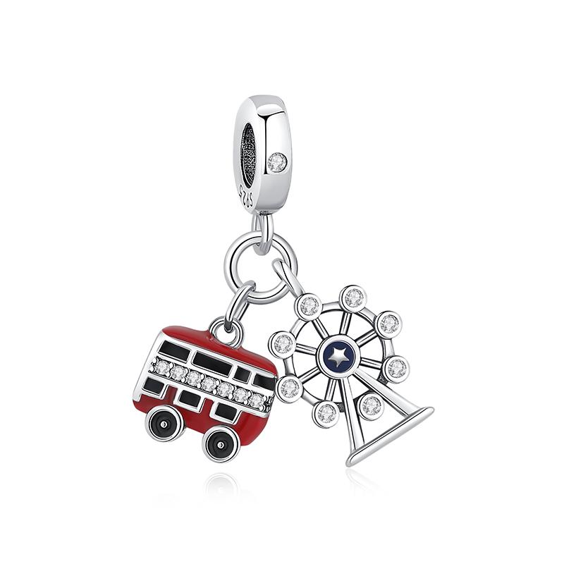 Original 925 Sterling Kupfer Charms Liebe Reise London Bus Koffer Paris Perlen Passen Marken Armbänder Halsketten Frauen DIY Zirkon