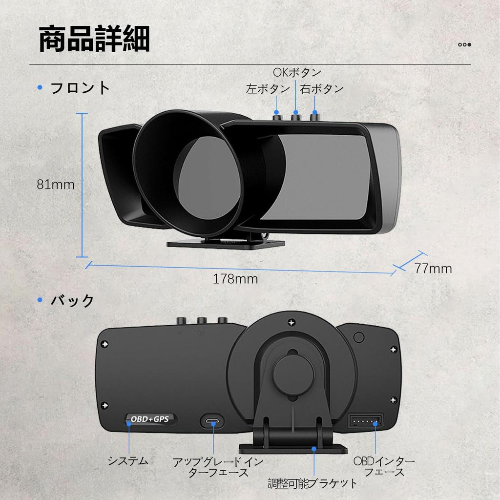 Wiiyii OBD2 Display Car HUD GPS OBD2 Dual System Turbo Screen Compatible with All with Obstacle Diagnostics and Warnings Multimeter, Head-Up A600,