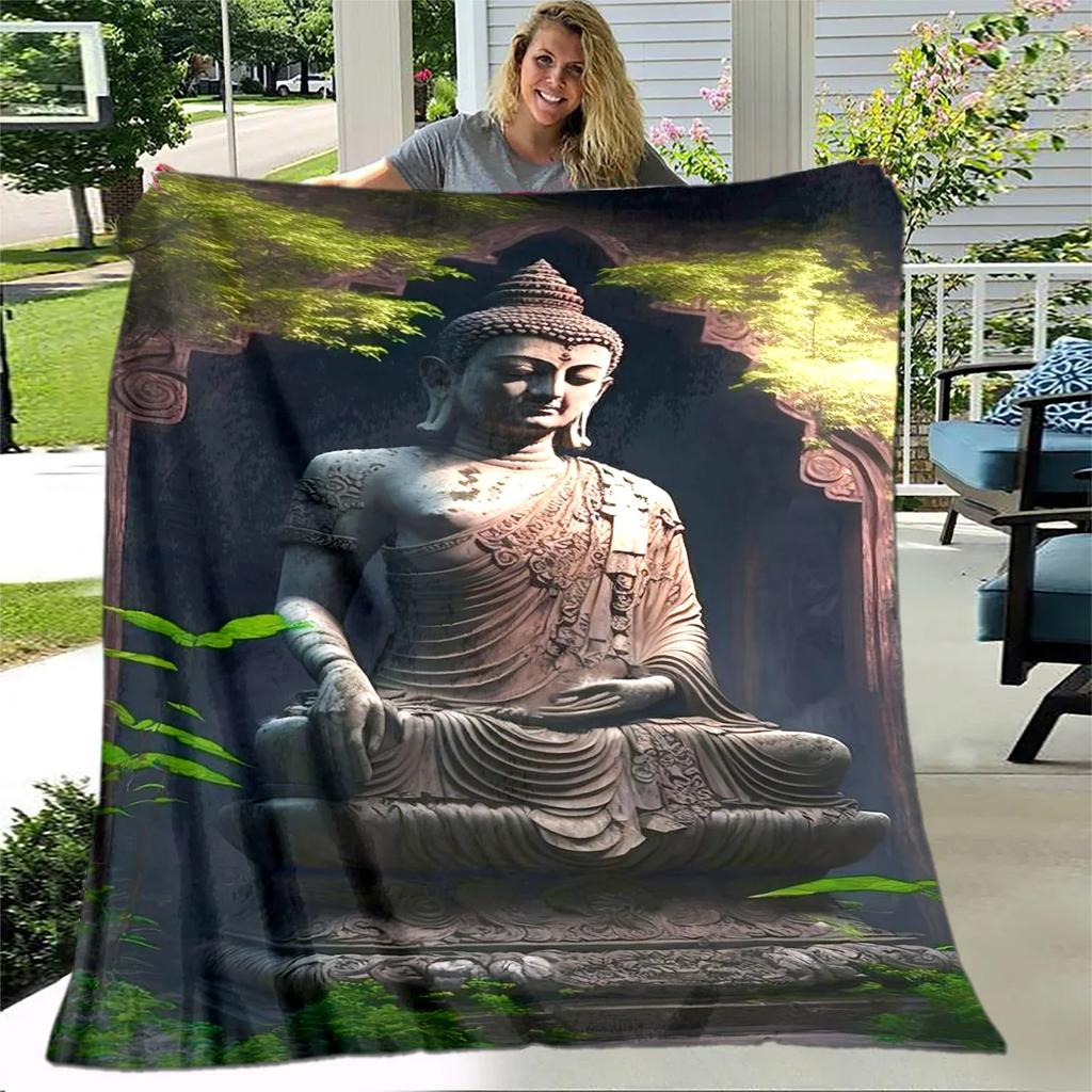 Coperta in Peluche Buddha Sakyamuni Bodhisattva Guanyin del Buddismo, Coperta in Flanella Coperta Plaid per Soggiorno Camera da Letto Letto Divano Preghiera