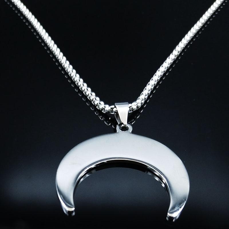 2026 Fashion Flower of Life Moon Stainless Steel Necklace for Women Silver Color Necklaces Pendants Jewelry Colgantes N591S02
