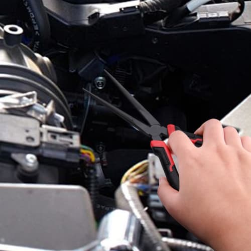 LEONTOOL Long Nose Pliers, Extra Long Needle Nose Pliers, Straight, Non-Slip, Serrated, Mechanic Pliers, 135mm Tip Length, For Gripping, Bending, Clam