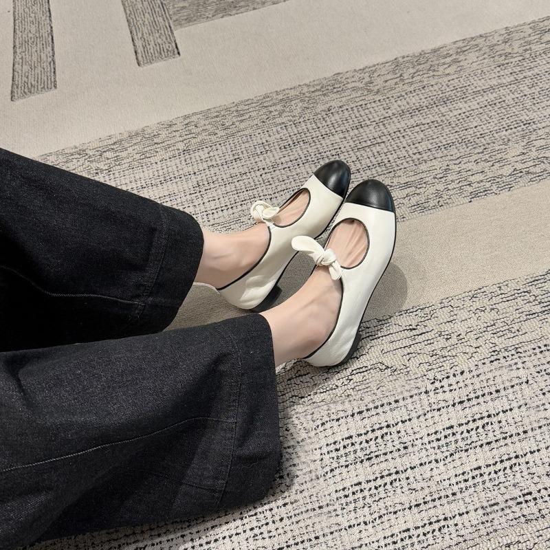 Block Bow Knot Mary Jane Flats Women's Comfortable Round Toe Casual Shoes